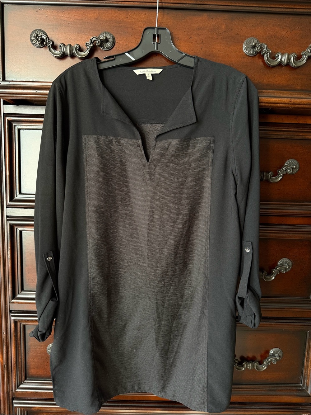 Calvin Klein Black Textured Front V-Neck Tunic